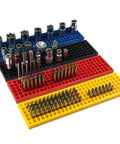 Four Piece Bit Organizer Set with 158 Hole Bit Storage for Quarter Inch Hex Bits and Drive Bits Adapters, Color Coded Pegboard System