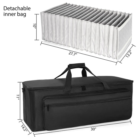 Large Travel Gig Bag For Cables And DJ Gear With Separate Compartments And Mesh Pockets Laptop Case Organizer shown with dimensions