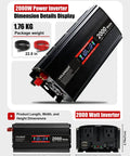 No Sweat Setup Heavy Duty Road Warrior 2000 Watt 12V DC To 110V AC Inverter With Smart LCD Screen, detailed dimensions and package weight.