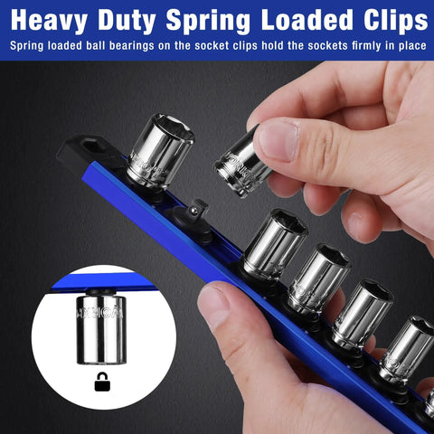 Heavy Duty Magnetic Socket Organizer Tray With Rock Solid Aluminum Frame And Quarter Inch Drive Rail Designed To Keep Your Daily Drivers Locked Up For Smooth Shop Operations
