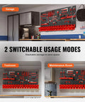 Wall Mounted 30 Bin Parts Organizer Rack With Panels, Tool Holders And Hooks, installed in garage, toolroom, and maintenance room