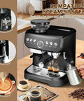 All-In-One Espresso Machine With 15 Bar Pressure, Built-In Bean Grinder, Milk Frother And Steam Wand in kitchen setting