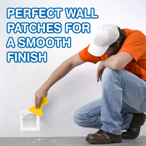 Person using drywall repair kit with fast dry putty tube and large jar for wall ceiling and plaster crack filler spackle.