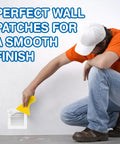 All In One Drywall Repair Kit With Two 8.5 Oz Spackle Jars, 2x2 And 4x4 Patch Mesh, Small And Large Scrapers, Two Sandpapers in use