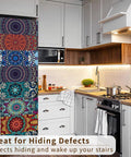 14 Strips Stair Riser Stickers Peel N Stick Self Adhesive Vinyl Stair Risers Staircase Murals Decals Decor for Steps Mandala Style visible in kitchen setting