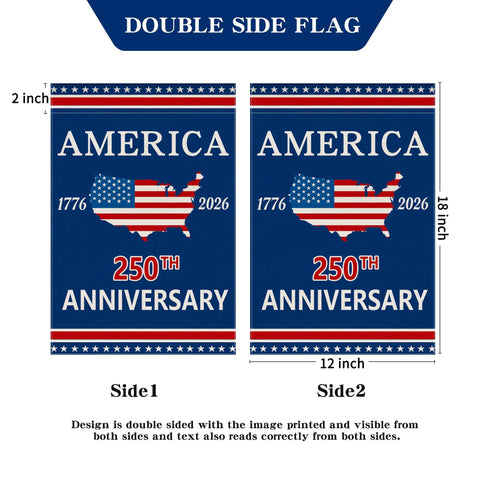 Double Sided 12x18 Inch USA Garden Flag Celebrating 250 Years Of Freedom Patriotic 1776 To 2026 Commemorative Banner