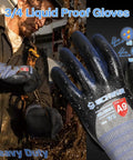Dual Nitrile Coated Work Gloves ANSI A9 Cut Abrasion Puncture Resistant 3/4 Double Coating, Black, in use in oily environment.