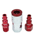 ColorFit M-Style Red 1/4 Inch NPT Coupler And Plug Kit 3-Piece Set For Worksite-Ready Industrial Air Lines Scratch-Resistant Steel