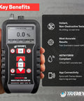 Non Destructive Digital Moisture Meter For Concrete And Wood With CMEX5, Instant Moisture Content And Relative Humidity Readings, Pin And RH Probes, Cool Quick Tool For Slabs, Flooring, Screeds, And Building Materials. Handheld moisture meter display in use