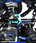 Kick Off The Good Times With This Killer 50cc Kids Dirt Bike Gas Powered 2 Stroke mini motorbike Hitting Up To 35 Mph For Epic Adrenaline Rides And Ultimate Fun detail of keyhole, pedal, carburetor, and oil inlet.