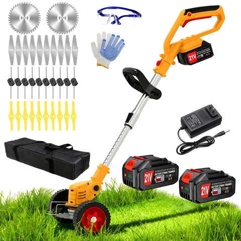 Cordless Weed Eater 3 in 1 Trimmer Brush Cutter Edger With Wheels Stringless Weed Wacker and accessories on grass