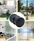 Straight Up Built Tough Black Shower Glass Door Handles 2 Pack Stainless Steel One Sided Bathroom Hardware with a close up view.