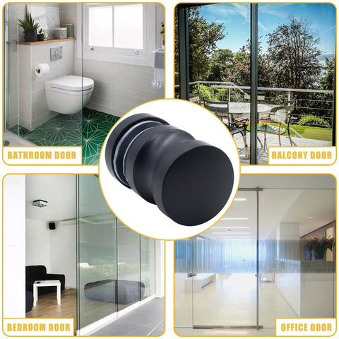 Straight Up Built Tough Black Shower Glass Door Handles 2 Pack Stainless Steel One Sided Bathroom Hardware with a close up view.
