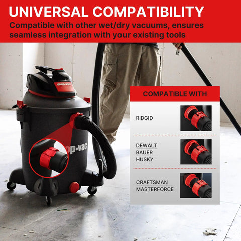 Beefy 8 Ft Universal Vacuum Hose 2.5 Inch Heavy Duty Replacement Hose For Rigid DeWalt Husky Craftsman Bauer Masterforce Vacuums connected to a shop vacuum