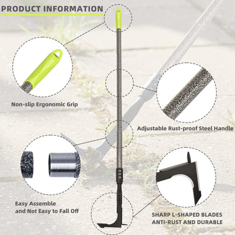 Long Handle Crack Weeder 48 Inch Stainless Steel Manual Weeding Tool For Narrow Gaps And Cracks, Weed Grabber Remover For Sidewalks And Pavers, Moss And Weeds Between Tiles, Easy Grip Weeder