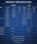 Diagram detailing specifications of 80 Piece Pro Grade Tap And Die Set With Metric And SAE Threading Tools For Internal And External Threads