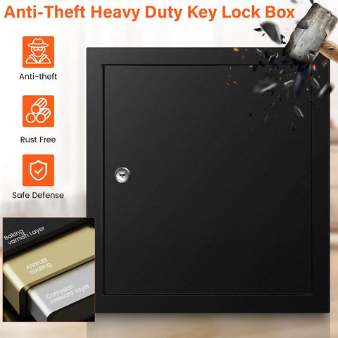 Black anti-theft heavy duty 100 Key Cabinet Lock Box With Anti Theft Function And Key Tags, wall mounted, shown with security features.