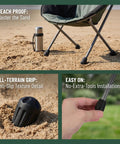 Four Pack Black TPR Rubber Feet For Camping Chairs And Folding Seats, Anti Sink Ground Protection With Textured Bottom