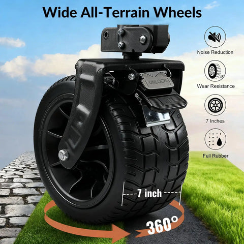 7 inch wheel of Heavy Duty Collapsible Beefy Double Decker Wagon With Tailgate 55 Inch Long Foldable Cart 600 Lbs Capacity