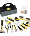 142 Piece Home Tool Kit With 13 Inch Wide Mouth Open Storage Tool Bag, featuring various tools and accessories.