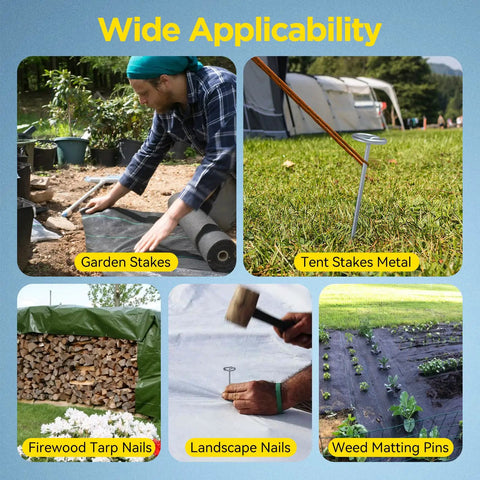 Thick 8 Gauge Circle Top Landscape Pins Stakes Galvanized 6 Inch Garden Staples Heavy Duty for fabric hold and quick install