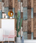 Wood Look Grain Plank Peel And Stick Wallpaper 393 Inches Long By 17.7 Inches Wide Self Adhesive And Removable Rustic Vintage Faux Vinyl Roll Great For Accent Walls Cabinets Shelves Dresser And Diy Home Renovation Projects on living room wall.