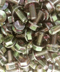 Top Shelf M8 By 25 Millimeter Hex Flange Bolts Grade 10 Point 9 Din 6921 Hardened Steel in a bulk pile of fasteners.