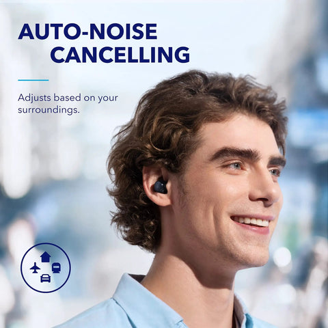Space A40 Adaptive Active Noise Cancelling Wireless Earbuds With Up To 98 Percent Noise Reduction, All Day Battery With 50 Hour Total Playtime And 10 Hour Per Charge, Hi Resolution Sound, Comfortable Fit, And Wireless Charging Case