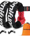 Two Pack One Half Inch By Twenty Two Inch Synthetic Soft Shackle Rope With Winch Ring for road recovery, 56,000 lb strength