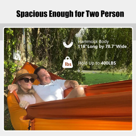 Double Camping Hammock With Tree Hanging Kit And 12Kn Aluminum Wiregate Carabiner Parachute Nylon Lightweight Portable Gear with two people