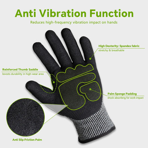 Heavy Duty Work Gloves For Men With ANSI Cut Level A5 Protection, TPR Knuckle Guards, nitrile coated palm for maximum grip