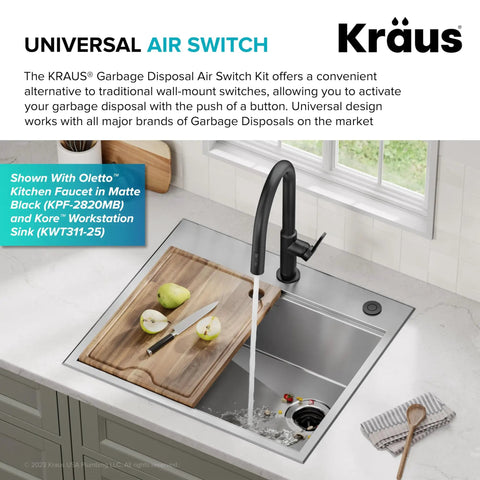 Garbage Disposal Air Switch Kit In Spot Free Stainless Steel With Push Button on kitchen sink with faucet and cutting board