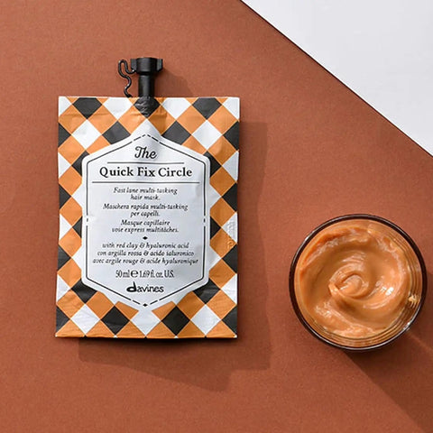 Three Minute Express Hydration Hair Mask For Silky Smooth Strands With Hyaluronic Acid, 50ml pouch and cream in bowl.