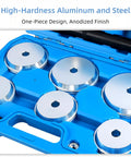 Pro Grade 13 Piece Wheel Bearing Press Kit with race and seal driver set showing aluminum driver discs in blue case