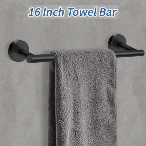 Six Piece Matte Black Bathroom Hardware Set With 16 Inch Hand Towel Bar Toilet Paper Holder Two Wall Towel Hooks And Two Robe Hooks Modern Wall Mounted Stainless Steel Bath Accessories For A Sleek Durable Dope Look