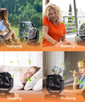 Beast 20000mAh Portable Camping Fan with Remote Control shown in use for camping, working, sleeping, and studying.