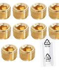 Brass Hex Pipe Plug 1/4 Inch NPT Male Thread With Internal Hex Socket Counter Sunk Design For Blocking The End Of Pipe Pack Of 10 Ideal For Industrial Piping Fittings Temperature Range From -65 To 250 F And Max 150 Psi, brass plugs in pack