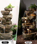 Outdoor Water Fountain With 5 Tiers Cascade Design Realistic Tree Trunk Style LED Lights For Garden Patio Tall 40 Inch