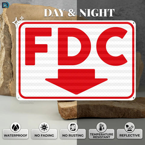 Heavy Duty FDC Sign With Down Arrow 18 X 12 Inch 0 040 Aluminum Fire Department Connection Plate reflective design.
