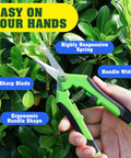 Close-up of green shears from Four Pack Garden Pruning Shears Set With Stainless Steel Blades, used for trimming plants.