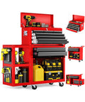 8 Drawer Rolling Tool Chest Built Like A Tank Heavy Duty Metal Tool Cabinet On Wheels With Locking Sliding Drawers Detachable Top Box And Side Hooks For Garage Workshop Repair Room Warehouse Red, open with tools