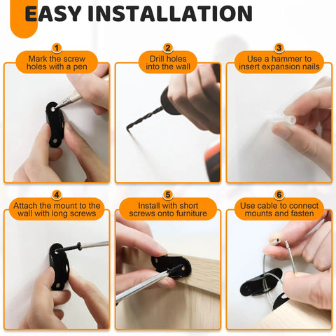 Step-by-step installation of 6 Pack Furniture Wall Anchors For Baby Proofing Keep Heavy Furniture Secure To Wall Up To 400 Pounds
