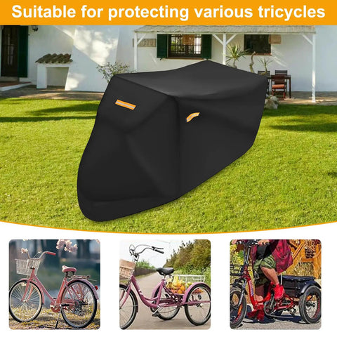 Heavy Duty Tricycle Cover For Adults Weatherproof UV Protection Windproof Snow Resistant Outdoor Shield Black Oxford Cloth Fits 75L X 30W X 44H For 3 Wheel Bikes Mountain Road Cruiser And Some E Bikes, black tricycle cover outdoors