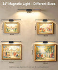 Twenty Four Inch Wireless Picture Light For Wall Rechargeable Art Lamp With Remote 8000 Mah Battery Pack showcasing sizes above framed art.