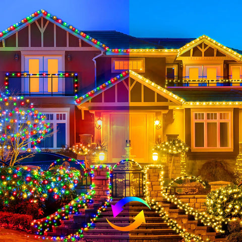 Mega 328Ft Outdoor LED Christmas String Lights With 720 LEDs Dual Color Warm White To Multicolor on house