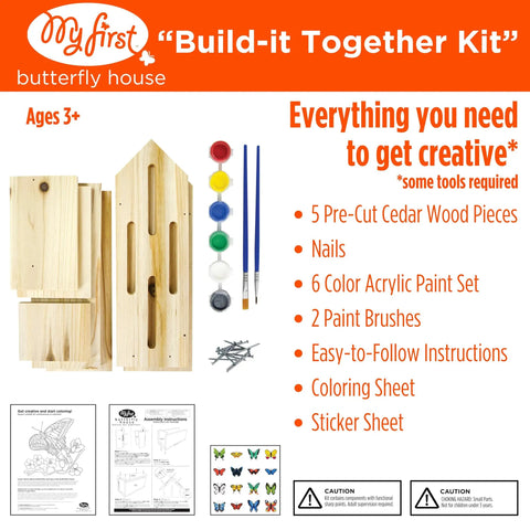 Butterfly House DIY Art And Craft Kit For Kids And Adults, Wooden Building Toy With Painting Projects, STEM Gift For Hands On Learning, Create A Colorful Butterfly Habitat And Decorate Together For The Whole Fam; cedar wood pieces, paints, brushes