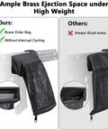 Comparison of Beefy Heavy Duty Brass Shell Catcher Mesh with Heat Resistant Padding on rifle, showing ample ejection space and zippered bottom.