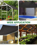 Image showing 70 Percent Shade Cloth 20x20 Ft HDPE Mesh Tarp With Reinforced Grommets For Outdoor Shade installed over greenhouse, patio, pool, and garden.