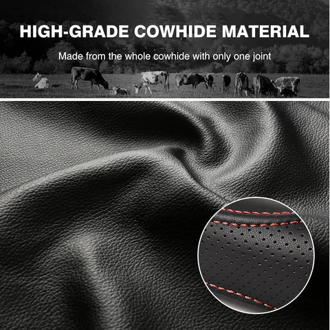 High-grade cowhide leather texture for Custom Fit Steering Wheel Cover For Tesla Cybertruck 2024 Plus with breathable pinholes.