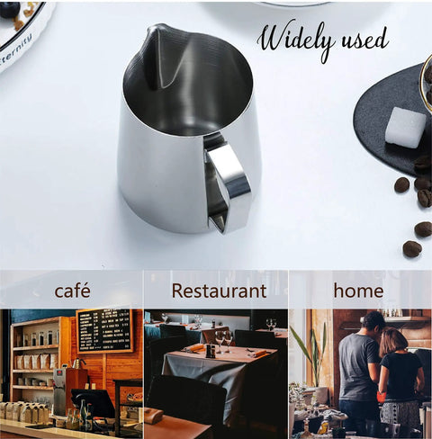 Go-To Milk Frothing Pitcher Jug For Espresso And Latte Art Foam Making, Pro Grade 304 Stainless Steel, Dishwasher Safe shown